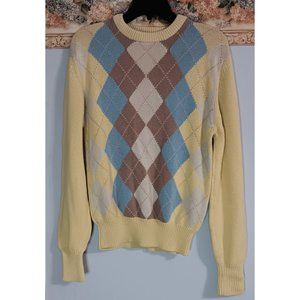 Cumberland Yellow Medium Argyle Diamond Vintage Classic Knit Pullover Sweater